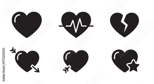 Silhouette Heart Shapes on White Background Symbolizing Love and Romance