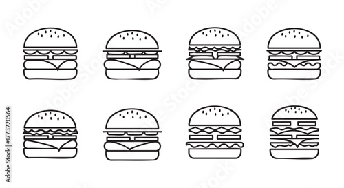 Simple Burger Illustration Black and White Delicious Food Icon Collection