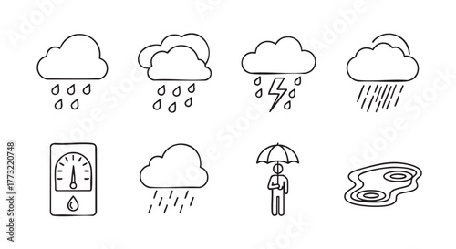Weather forecast doodle with rain clouds and humidity meter illustration