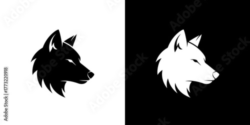 Black and white wolf head silhouettes on split