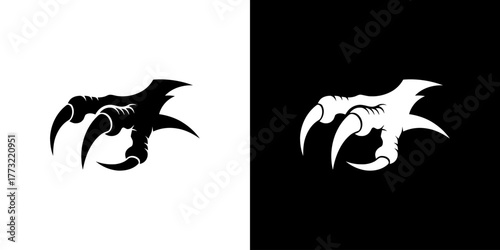 Black and white bird claw silhouettes on split