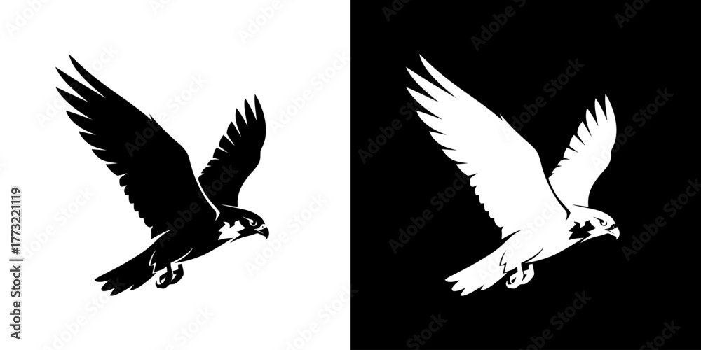 Obraz premium Silhouette of a flying bird in black and white