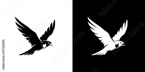Black and white eagle silhouettes flying on split