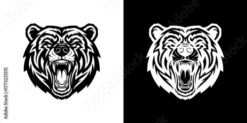 Vector illustration of two roaring tiger heads in