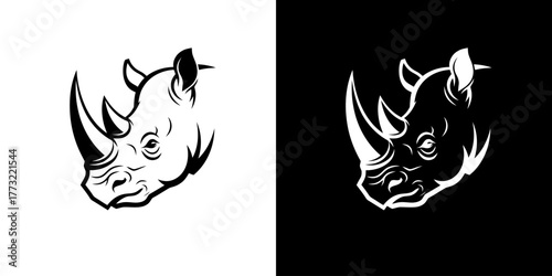 Black and white rhinoceros head illustrations on