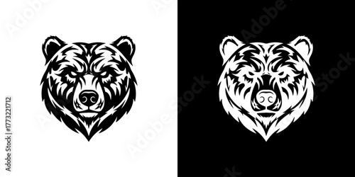 Black and white bear head illustrations on