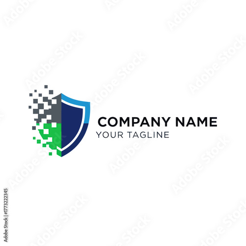 Digital Shield Logo Design for Cybersecurity and Data Protection.