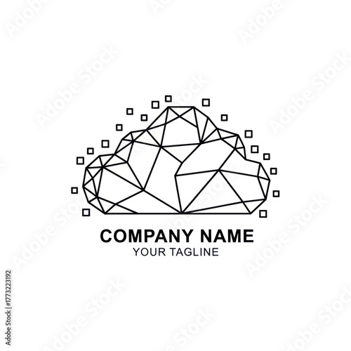 Cloud computing logo design with geometric shapes and company branding.