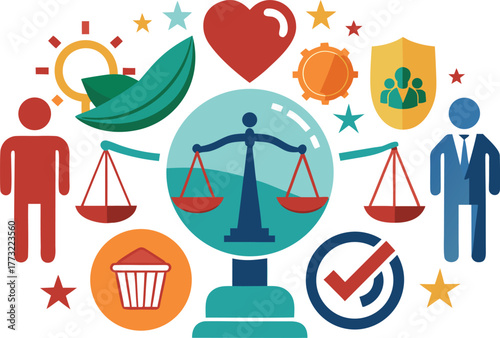 Trustworthy business values and principles creating a balanced and healthy work environment, showing integrity and positive teamwork for company success