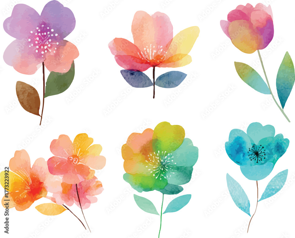 Obraz premium set of watercolor colorful flowers