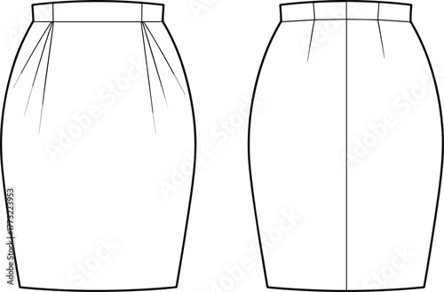 Bustier bodice dress fashion template, CAD garment drawing, flat vector illustration, sweetheart neckline design, fitted bodice sketch, flared skirt outline, clothing