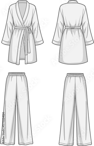 Button loop tunic dress fashion template, CAD garment drawing, flat vector illustration, three quarter sleeve sketch, women’s casual clothing outline