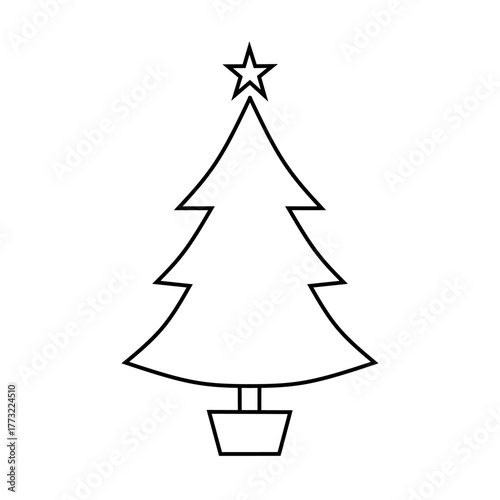 Simple Line Art Christmas Tree with Star and Pot for Decoration