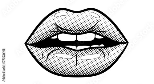 Pop art style illustration of a mouth with halftone shading.
