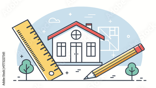 Architectural House Design with Ruler and Pencil
