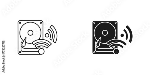 Hard drive with wifi signal icon