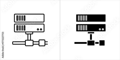 Two server rack units connected by network cables