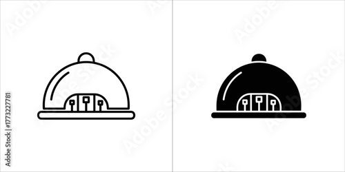 Food cloche icon with computer chip inside, representing hidden technology or secret innovation