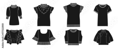さまざまな女性用トップスのデザインベクターイラスト