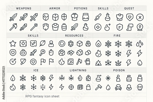 RPG Fantasy Modular Icon Set – Outline & Filled (2432px, 120+ Icons)