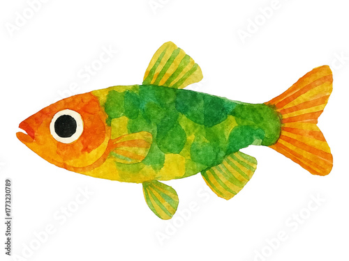 色鮮やかな魚のイラスト（オレンジと緑の熱帯魚）