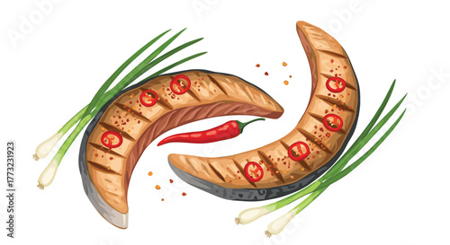 Grilled salmon fillets with vegetables delicious and healthy meal.