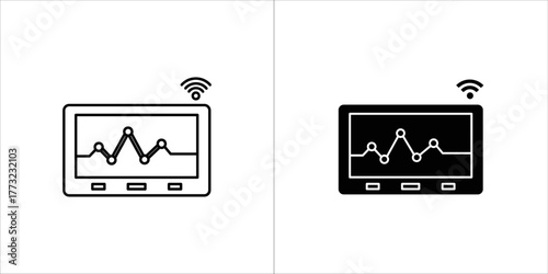 Data analysis graph on screen with wifi signal
