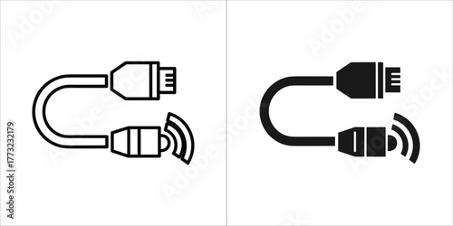 Two icons of a network cable with wifi signal