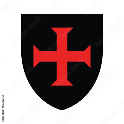 Knights Templar Cross Symbol on Black Shield Vector Illustration
