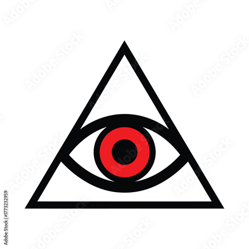 Eye of Providence Red and Black Symbol in Triangle Isolated Vector Illustration