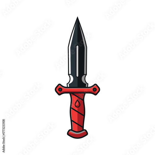 Dagger Illustration with Red Handle and Black Blade Isolated