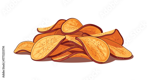 Pile of Crispy Potato Chips on White Background.