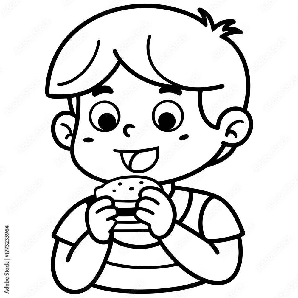 Fototapeta premium Cute Boy Eating a Hamburger