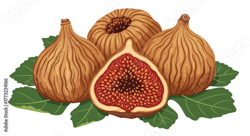 Fresh figs with green leaves ripe and ready to eat.