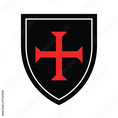 Templar Cross Shield Vector Emblem Isolated on White