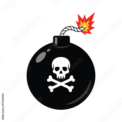 Skull and Crossbones Bomb Illustration with Lit Fuse