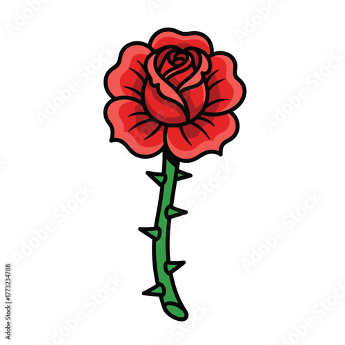 Traditional Tattoo Rose Illustration Isolated on White Background