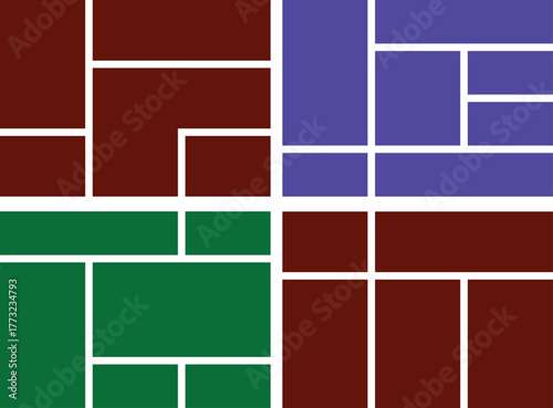 Four  Bento grid colorful geometric patterns featuring rectangular divisions and white lines