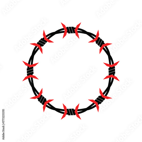 Barbed Wire Circle Graphic Design Element Isolated on White Background