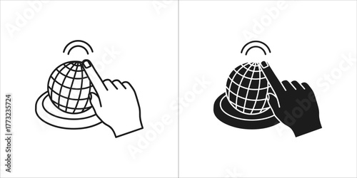 Finger touching globe icon, representing global connection and digital interaction