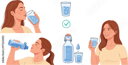 Stay hydrated with fresh water and healthy habits for a vibrant lifestyle, featuring happy people enjoying water from bottles and glasses