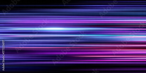 Streaking horizontal light lines in purple and blue hues create a vibrant background.