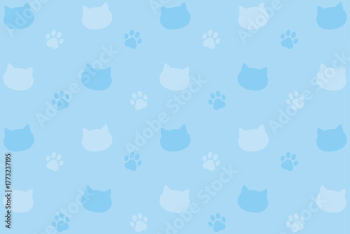 Papier peint 猫柄の背景イラスト（ブルー）