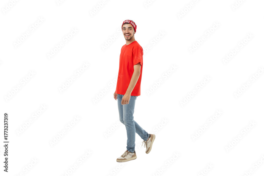 Fototapeta premium Man in festive attire joyfully celebrating, isolated, PNG