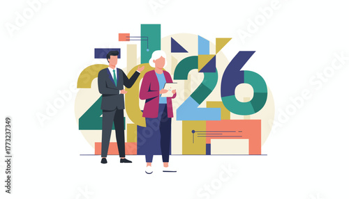 Business team analyzing 2026 financial data and planning future corporate strategy