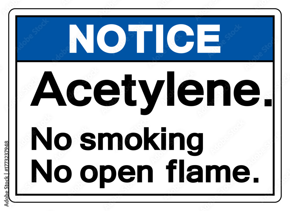 Obraz premium Notice Acetylene No Smoking No Open Flame Symbol Sign ,Vector Illustration, Isolate On White Background Label.EPS10