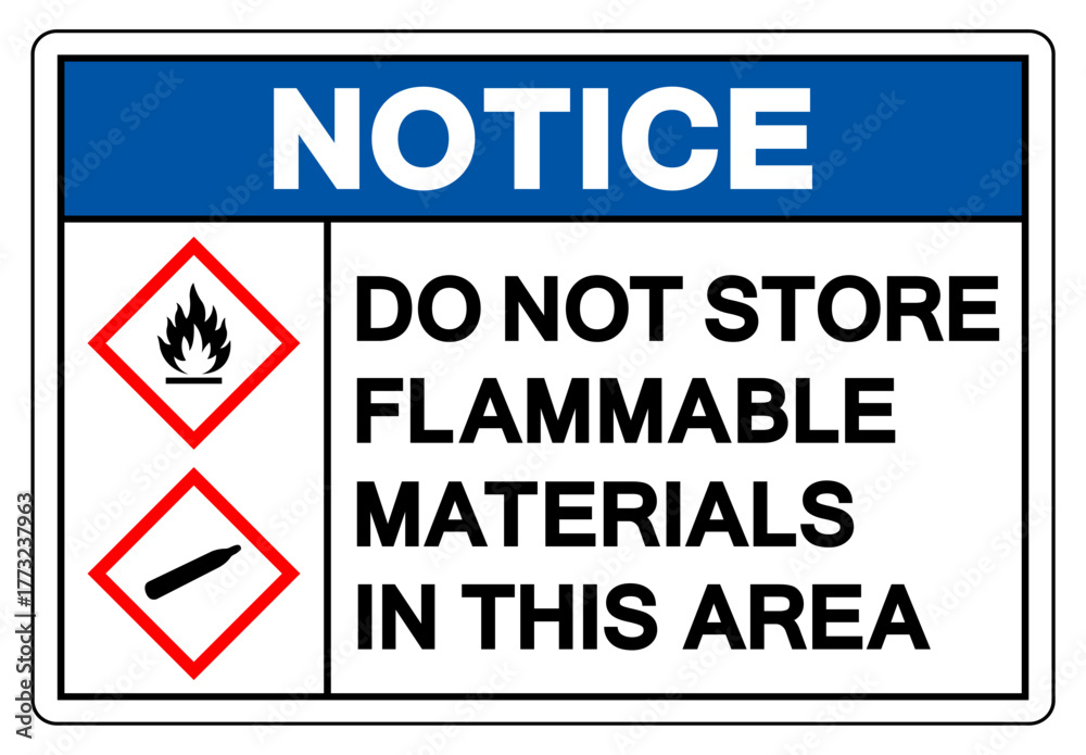 Fototapeta premium Notice Do Not Store Flammable Materials In This Area Symbol Sign ,Vector Illustration, Isolate On White Background Label.EPS10