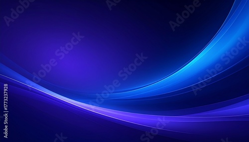 Dark Indigo Blue Abstract Wavy Background with Neon Light