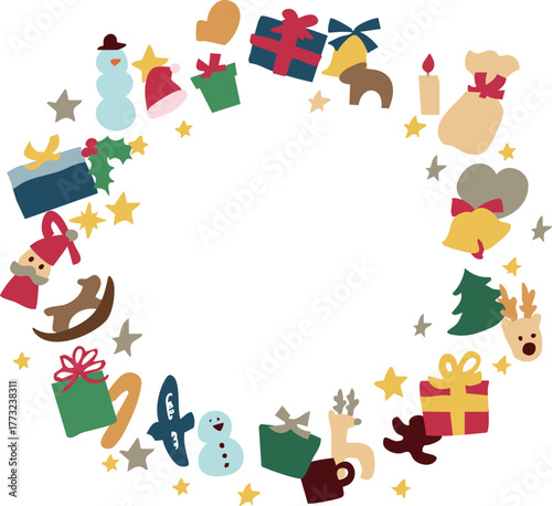 クリスマスツリーのイラスト。12月のツリーとオーナメントのセット。サンタとトナカイの飾り。Christmas tree illustration. Set of December trees and ornaments. Santa and reindeer decorations.