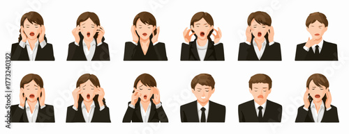 A collection of diverse business people expressing various emotions like shock, surprise, and distress with their hands on their faces.